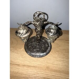 Godinger Silver Art Company Salt & Pepper Shaker Set With Stand Grape Theme READ